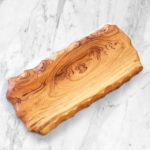 Handcarved wood dough bread serving board cherry wood