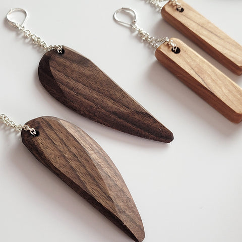 Dangle Earring Wooden Feather Shaped
