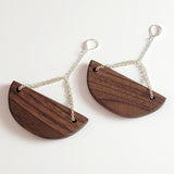 Wooden Half-Moon/Circle Earring Pair, Silver Plated, Lever Closure, Geometric