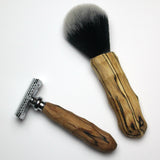 Wet shave single blade safety razor old fashioned synethic brush spalted maple wood handle handmade